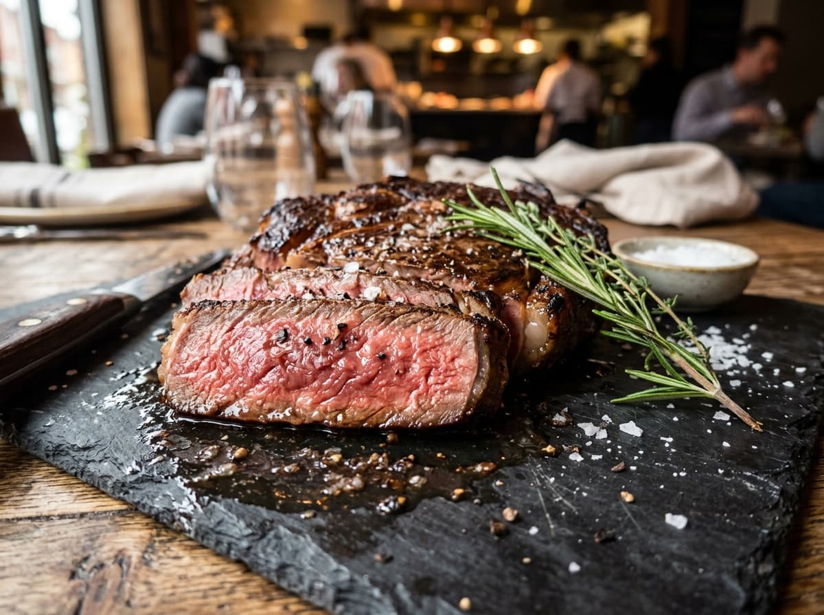 Medium Rare cooked steak cross section