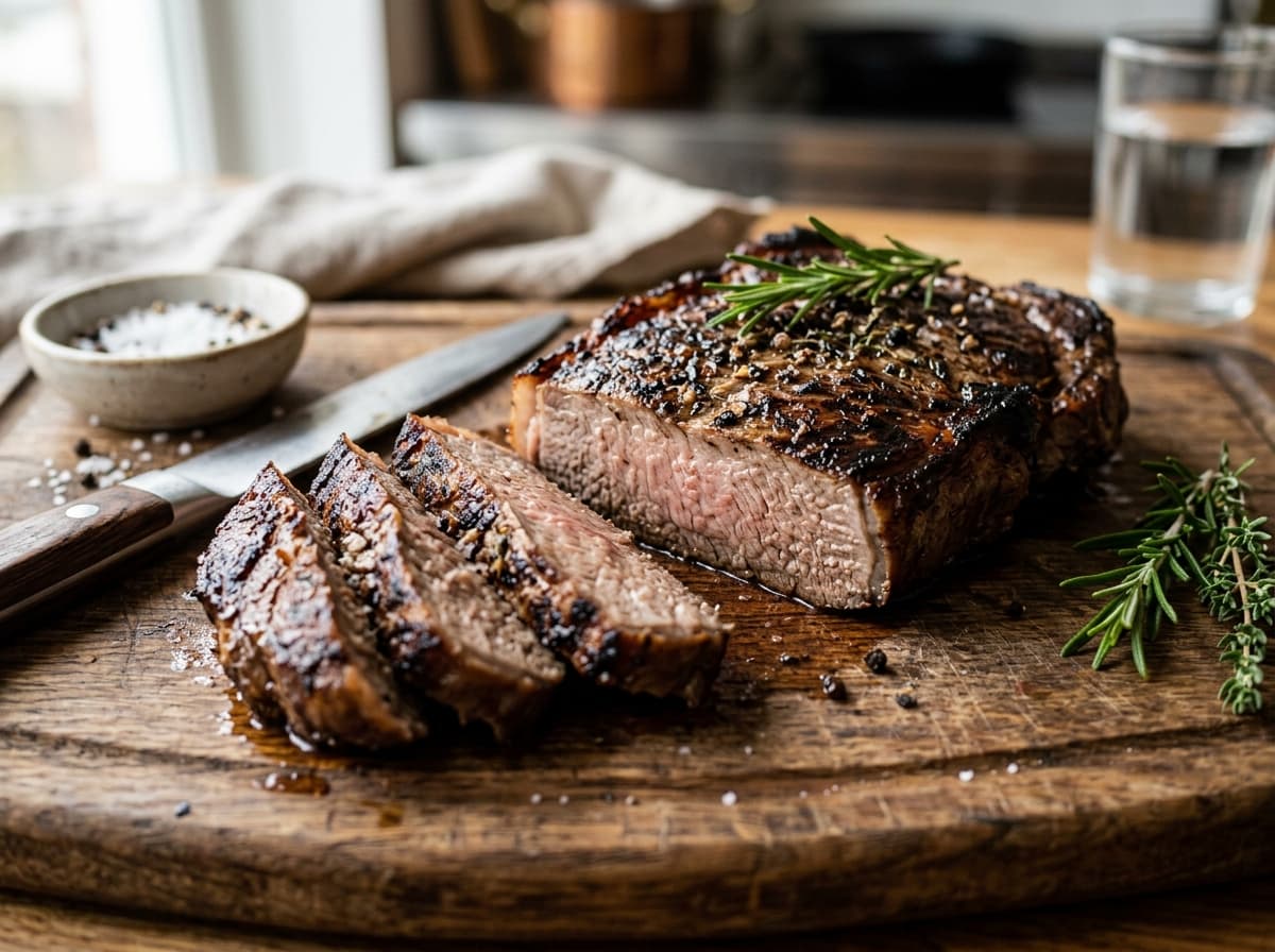 Medium Well cooked steak cross section