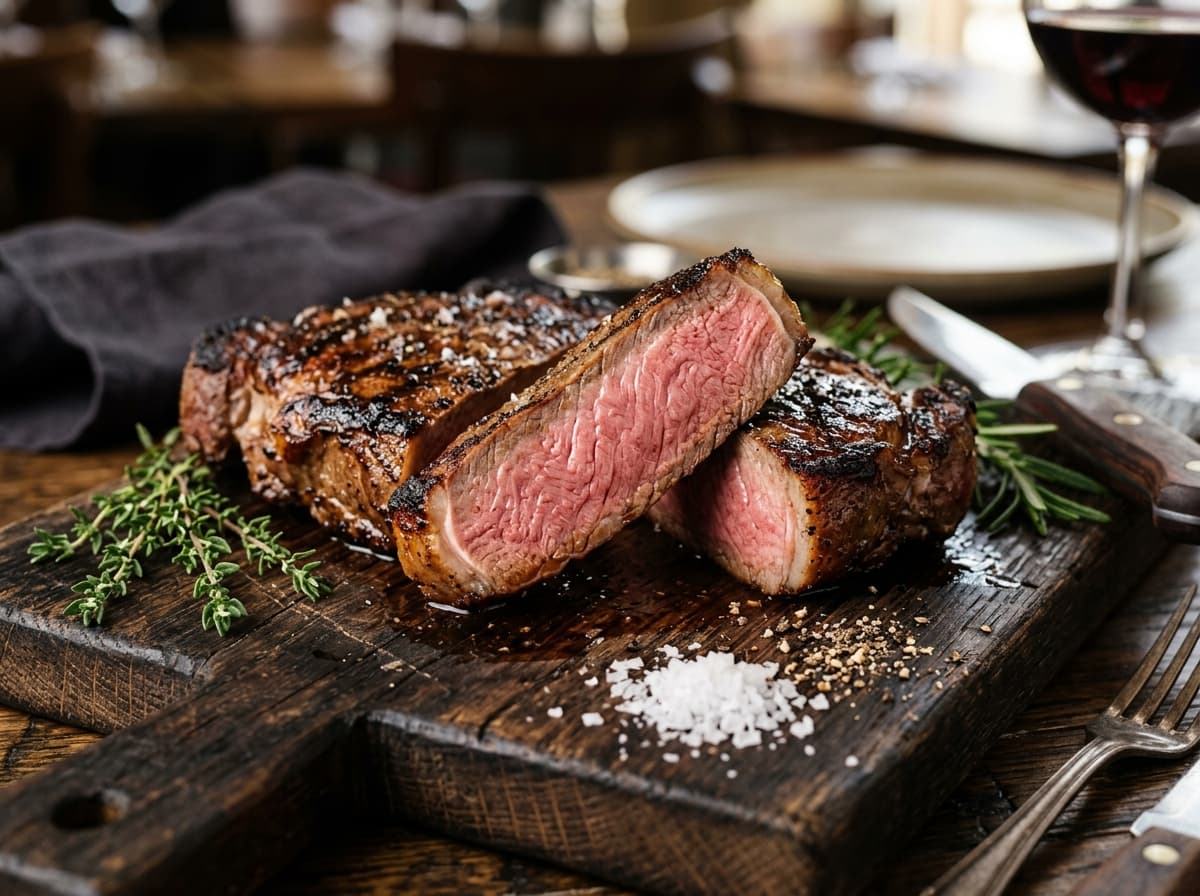 Medium cooked steak cross section